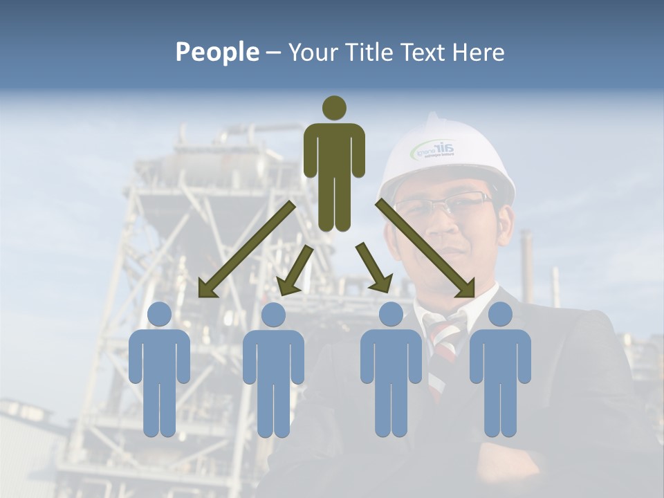 A Man Wearing A Hard Hat Standing In Front Of A Power Plant PowerPoint Template