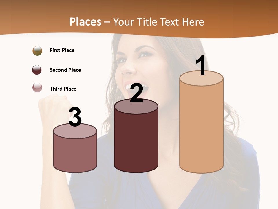 A Woman In A Blue Shirt Is Pointing At Something PowerPoint Template