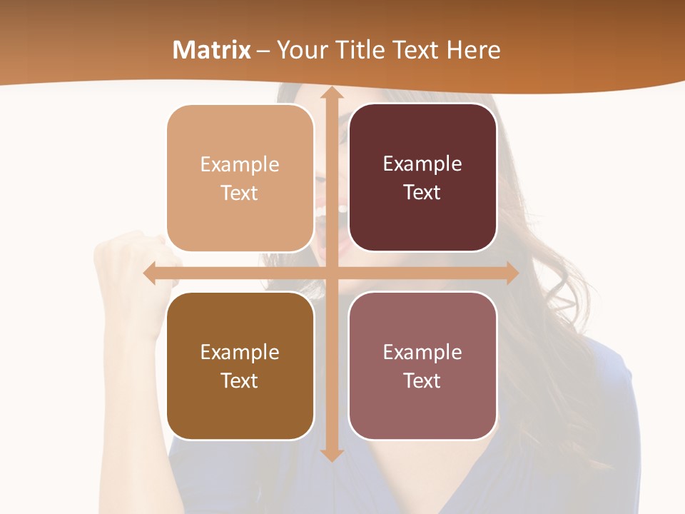 A Woman In A Blue Shirt Is Pointing At Something PowerPoint Template