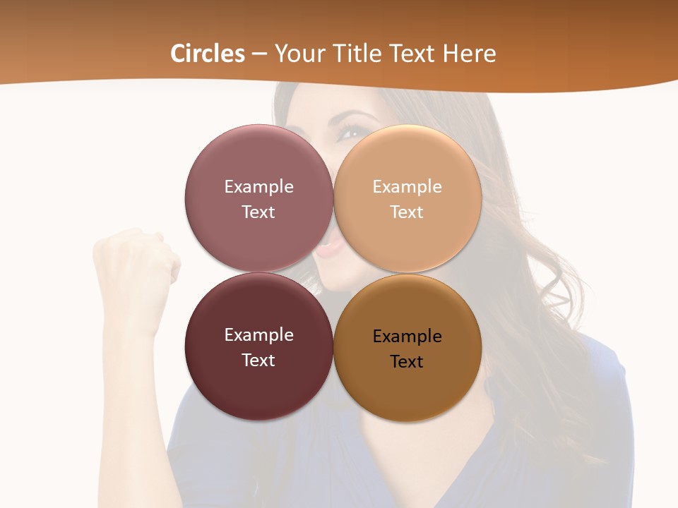 A Woman In A Blue Shirt Is Pointing At Something PowerPoint Template