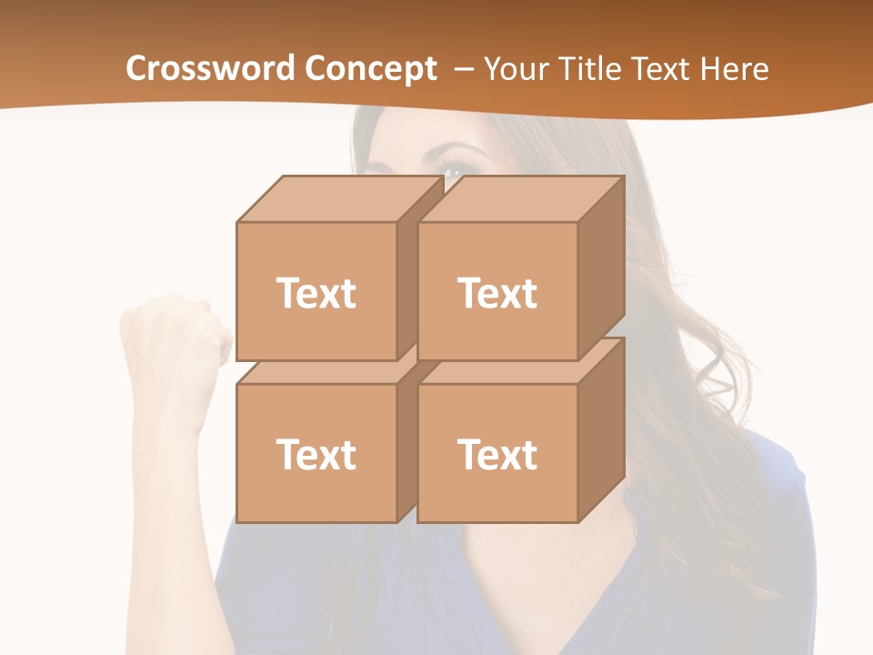 A Woman In A Blue Shirt Is Pointing At Something PowerPoint Template