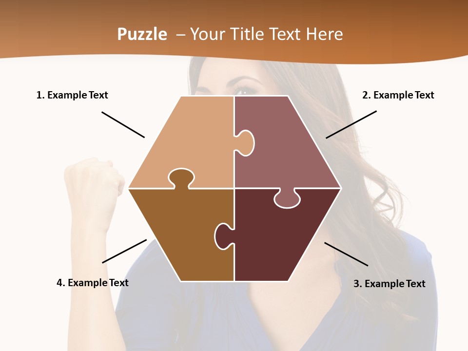 A Woman In A Blue Shirt Is Pointing At Something PowerPoint Template