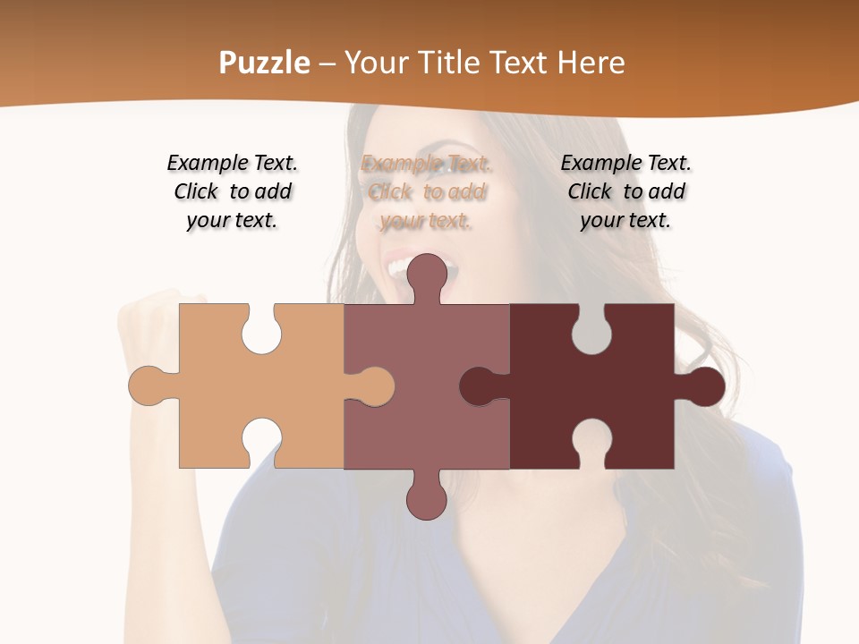 A Woman In A Blue Shirt Is Pointing At Something PowerPoint Template