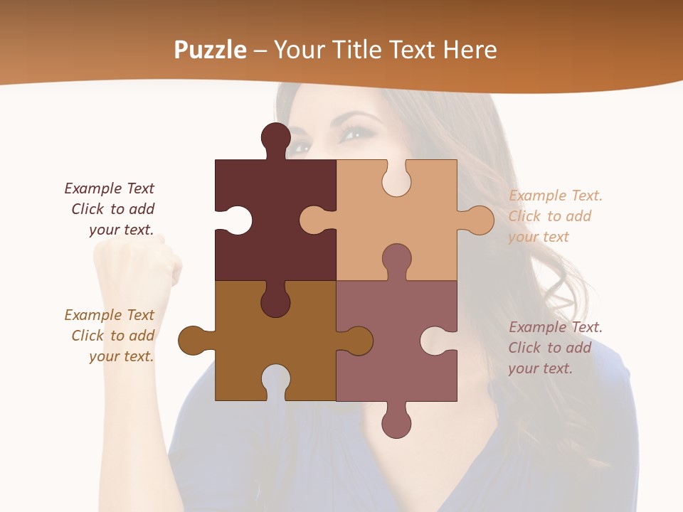 A Woman In A Blue Shirt Is Pointing At Something PowerPoint Template