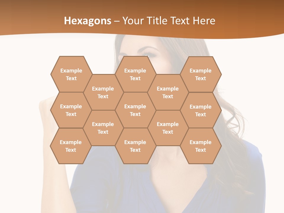 A Woman In A Blue Shirt Is Pointing At Something PowerPoint Template