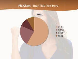 A Woman In A Blue Shirt Is Pointing At Something PowerPoint Template