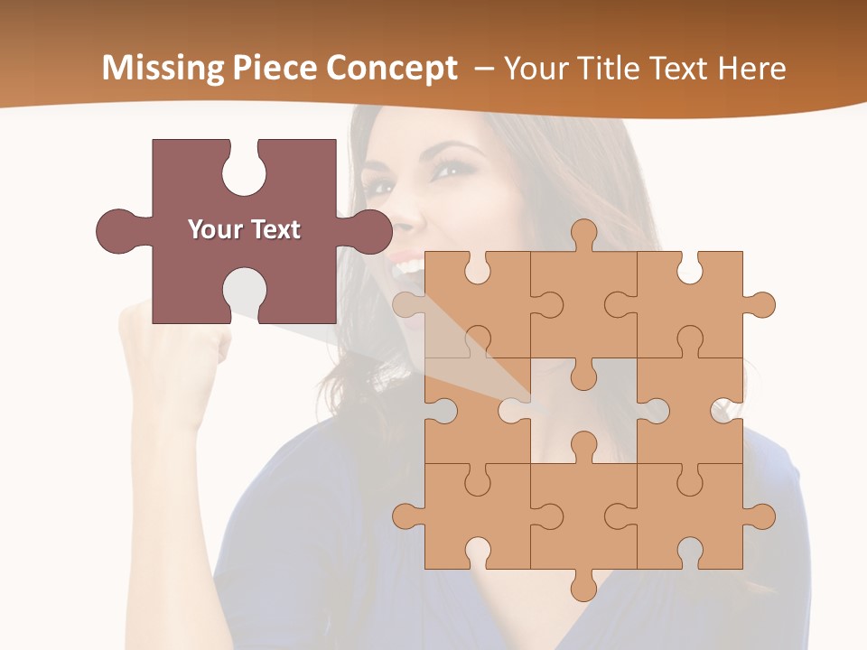 A Woman In A Blue Shirt Is Pointing At Something PowerPoint Template