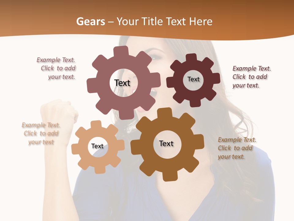 A Woman In A Blue Shirt Is Pointing At Something PowerPoint Template