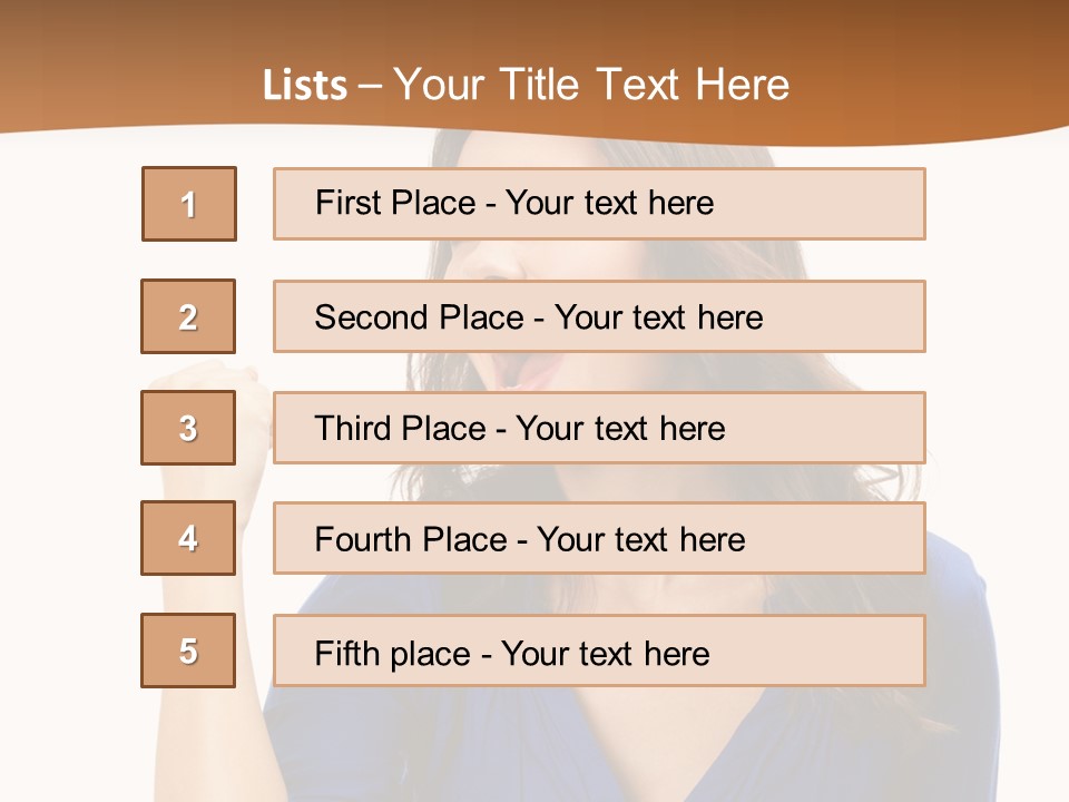 A Woman In A Blue Shirt Is Pointing At Something PowerPoint Template