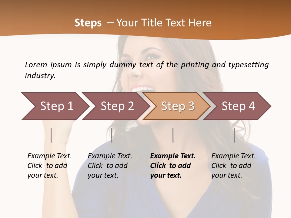 A Woman In A Blue Shirt Is Pointing At Something PowerPoint Template