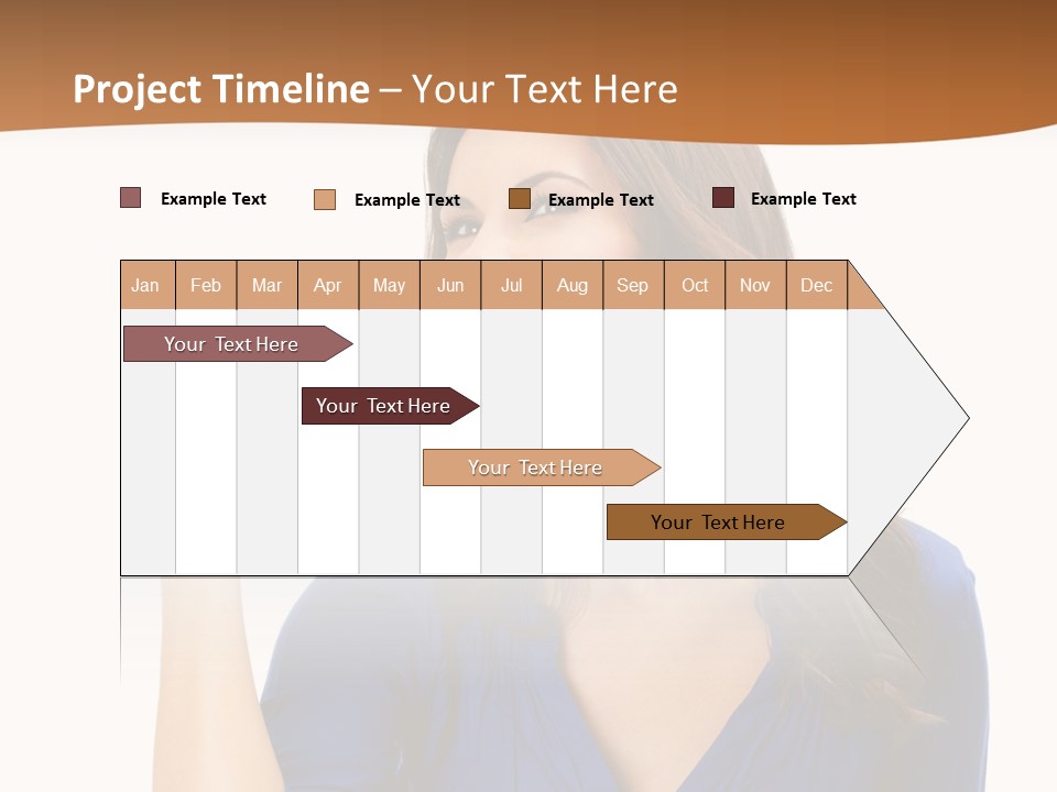 A Woman In A Blue Shirt Is Pointing At Something PowerPoint Template
