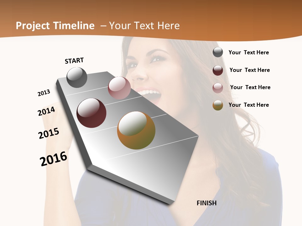 A Woman In A Blue Shirt Is Pointing At Something PowerPoint Template
