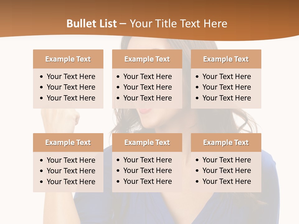 A Woman In A Blue Shirt Is Pointing At Something PowerPoint Template