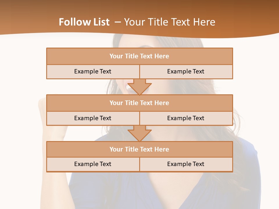 A Woman In A Blue Shirt Is Pointing At Something PowerPoint Template