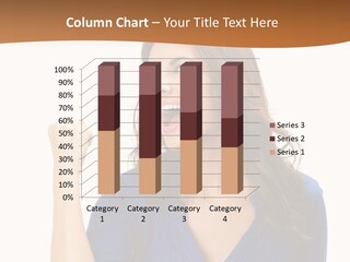 A Woman In A Blue Shirt Is Pointing At Something PowerPoint Template