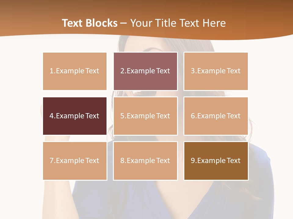 A Woman In A Blue Shirt Is Pointing At Something PowerPoint Template