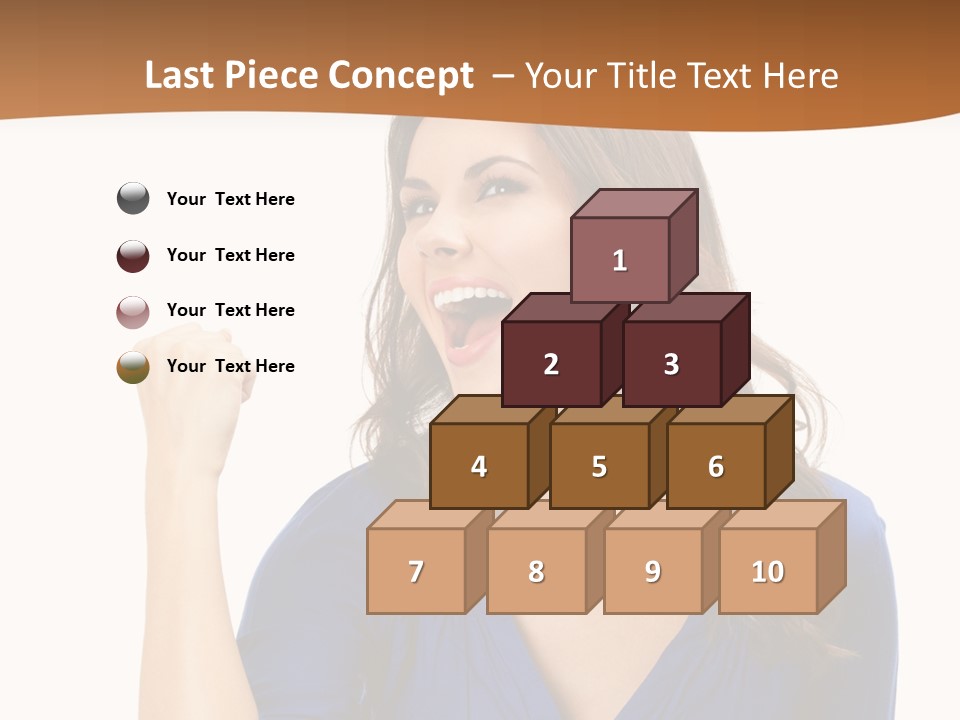 A Woman In A Blue Shirt Is Pointing At Something PowerPoint Template