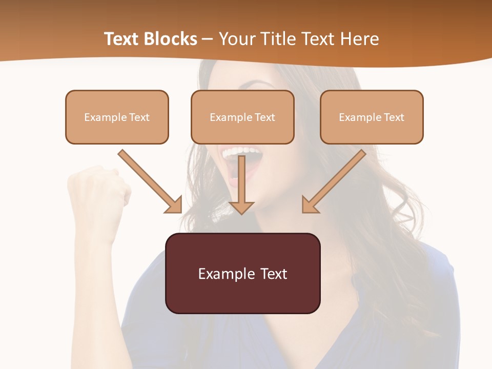 A Woman In A Blue Shirt Is Pointing At Something PowerPoint Template