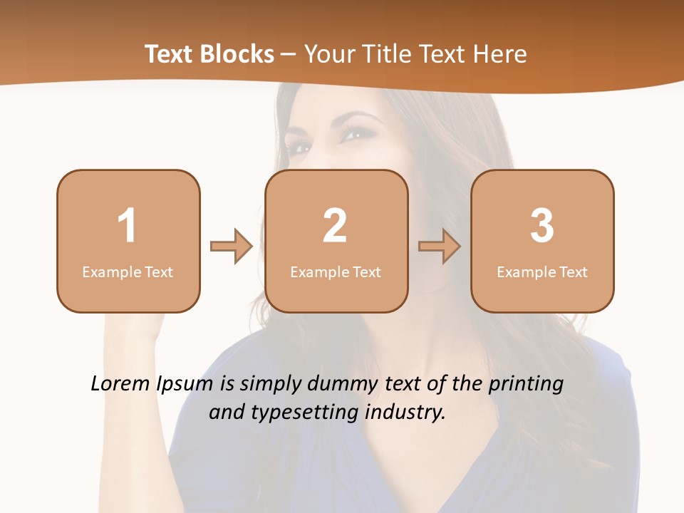 A Woman In A Blue Shirt Is Pointing At Something PowerPoint Template