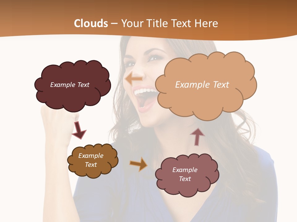 A Woman In A Blue Shirt Is Pointing At Something PowerPoint Template