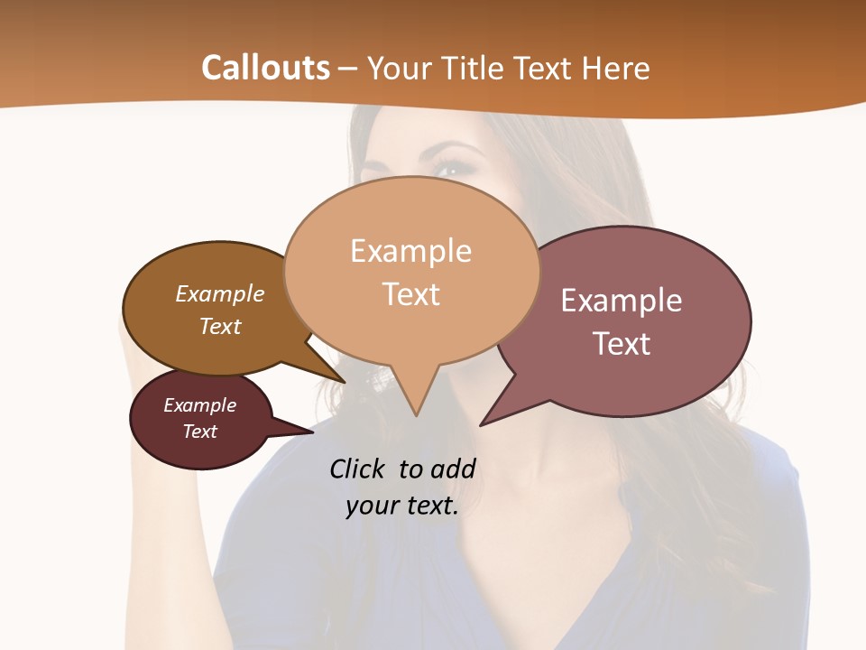 A Woman In A Blue Shirt Is Pointing At Something PowerPoint Template