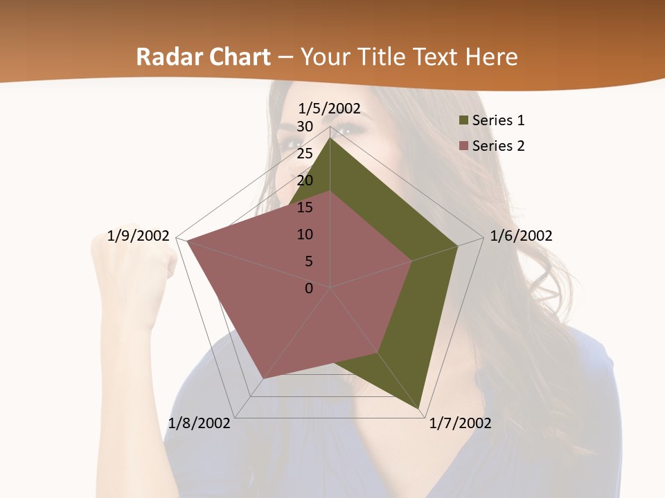 A Woman In A Blue Shirt Is Pointing At Something PowerPoint Template