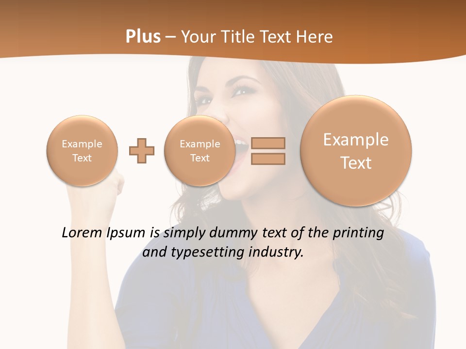 A Woman In A Blue Shirt Is Pointing At Something PowerPoint Template