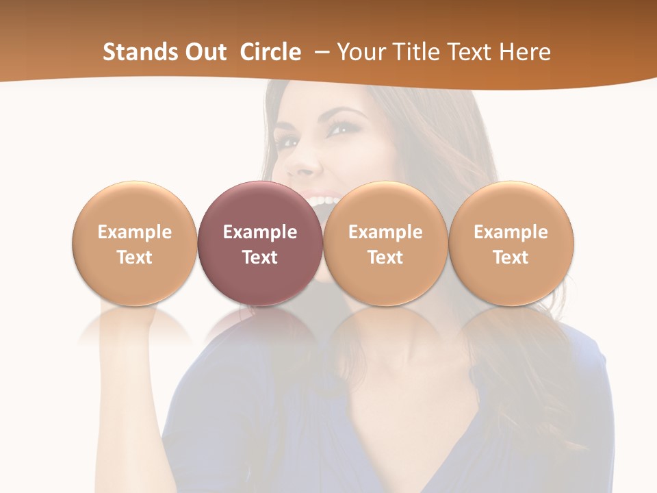 A Woman In A Blue Shirt Is Pointing At Something PowerPoint Template