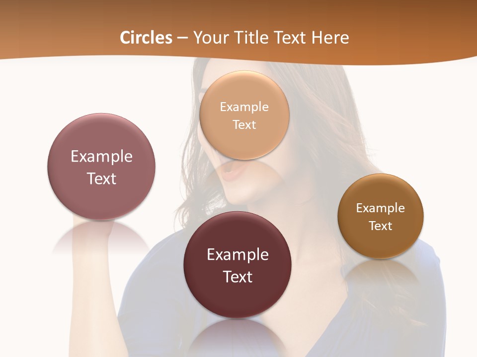 A Woman In A Blue Shirt Is Pointing At Something PowerPoint Template