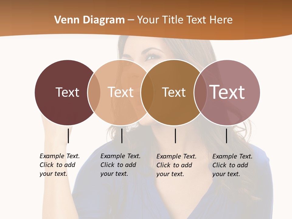 A Woman In A Blue Shirt Is Pointing At Something PowerPoint Template