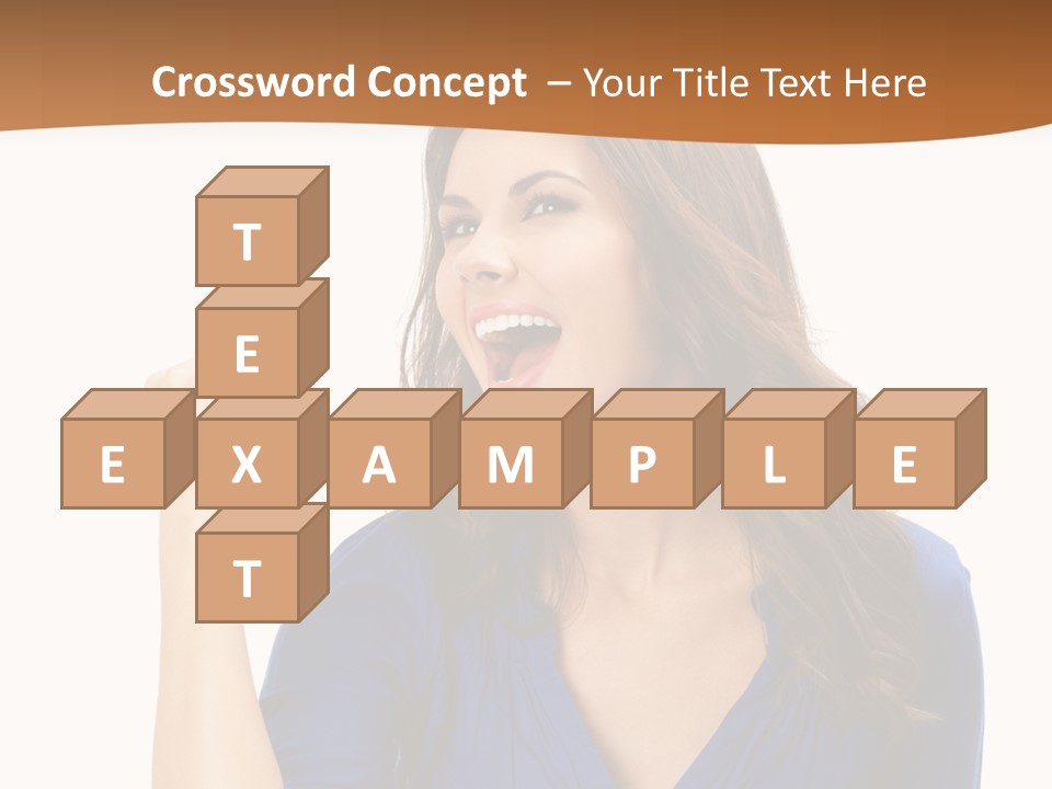 A Woman In A Blue Shirt Is Pointing At Something PowerPoint Template