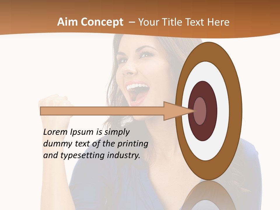 A Woman In A Blue Shirt Is Pointing At Something PowerPoint Template