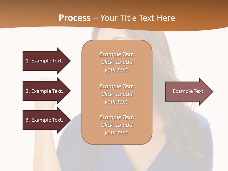 A Woman In A Blue Shirt Is Pointing At Something PowerPoint Template