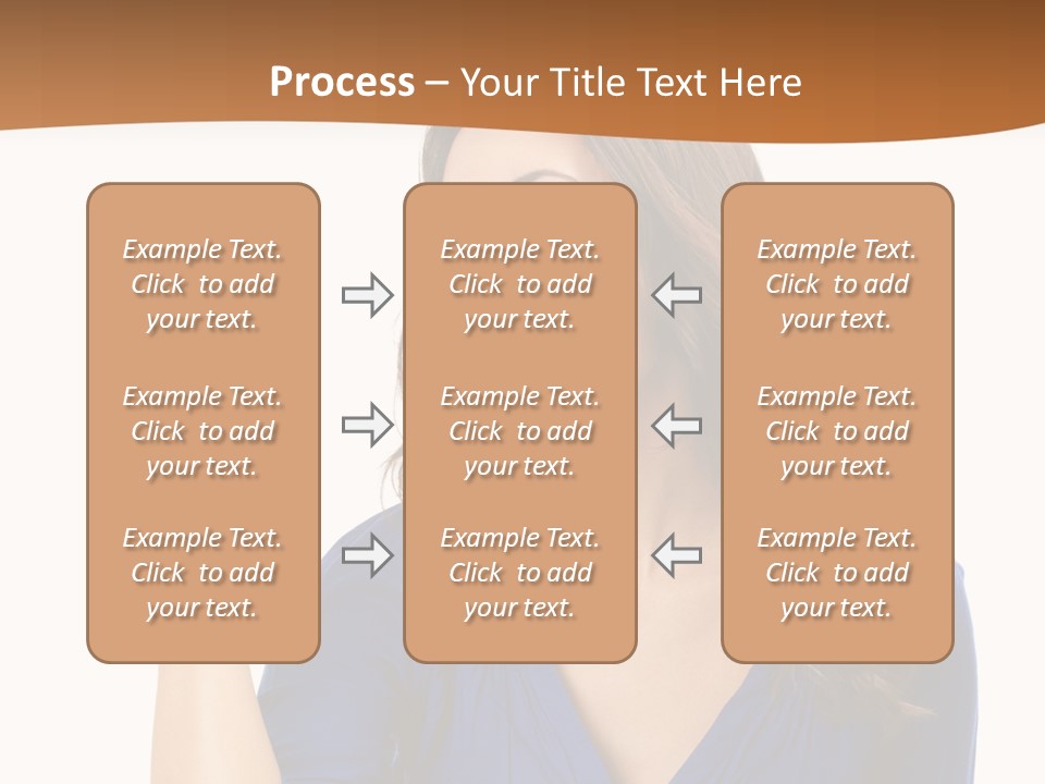 A Woman In A Blue Shirt Is Pointing At Something PowerPoint Template