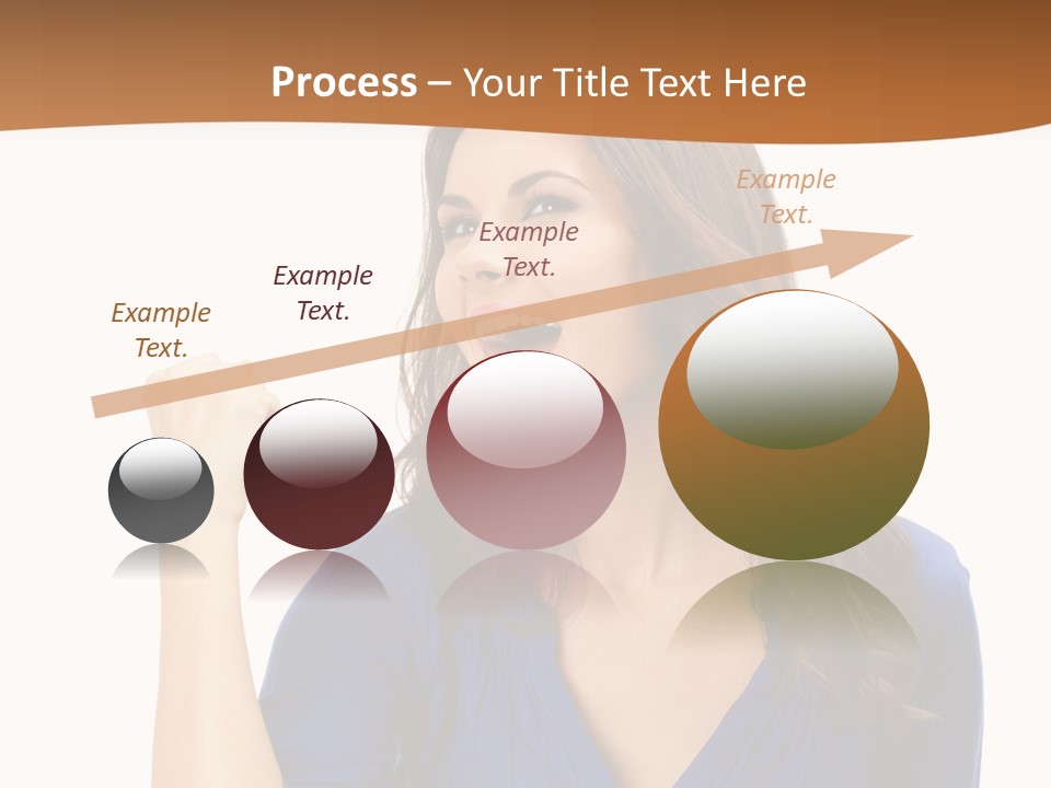 A Woman In A Blue Shirt Is Pointing At Something PowerPoint Template