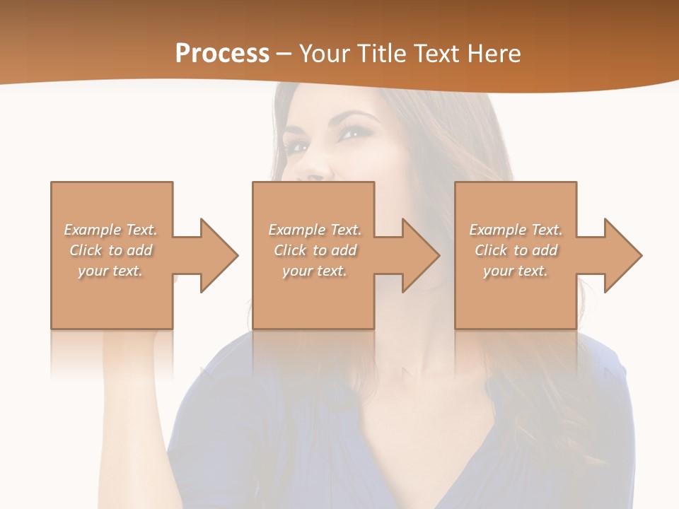 A Woman In A Blue Shirt Is Pointing At Something PowerPoint Template