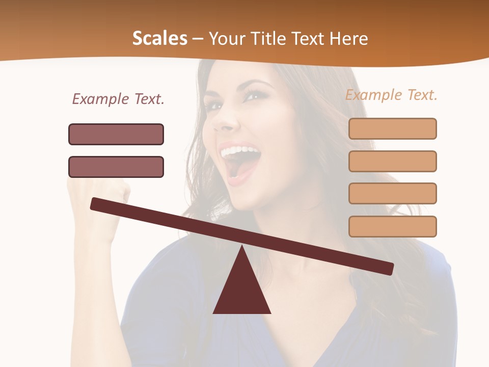 A Woman In A Blue Shirt Is Pointing At Something PowerPoint Template