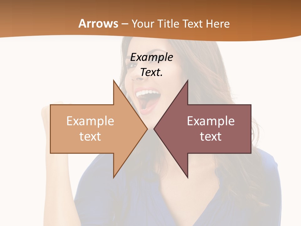 A Woman In A Blue Shirt Is Pointing At Something PowerPoint Template