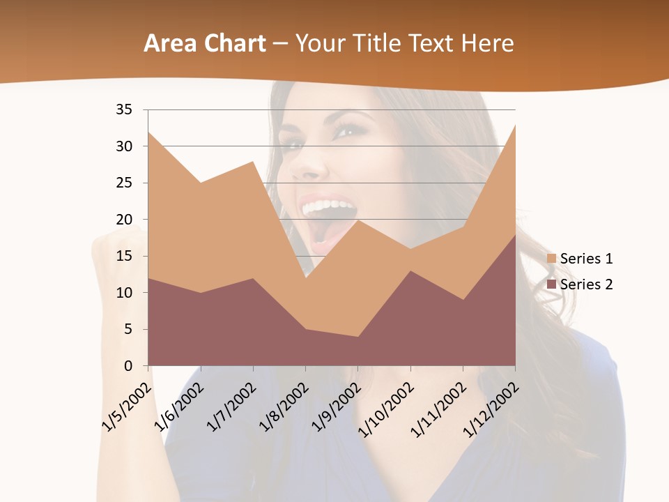 A Woman In A Blue Shirt Is Pointing At Something PowerPoint Template