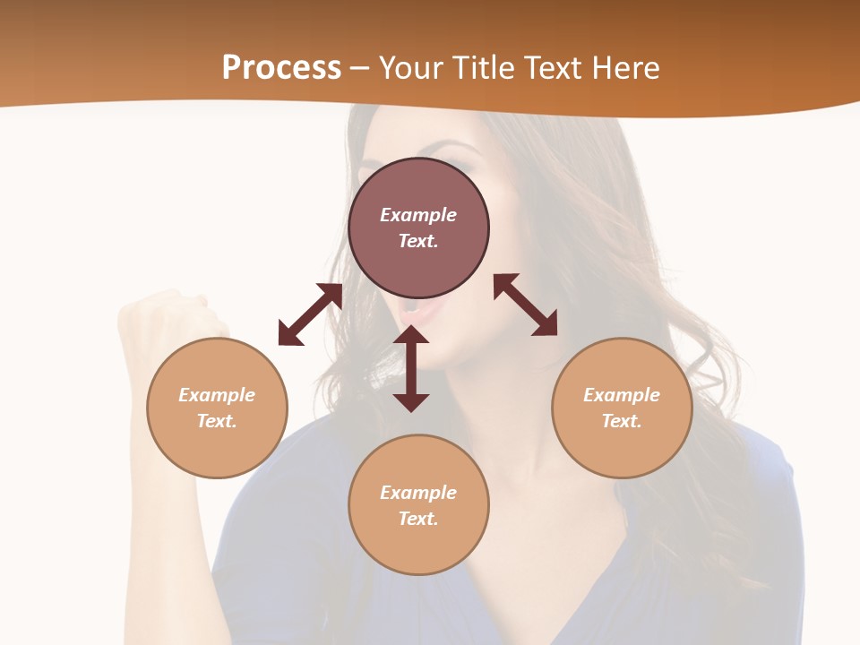 A Woman In A Blue Shirt Is Pointing At Something PowerPoint Template