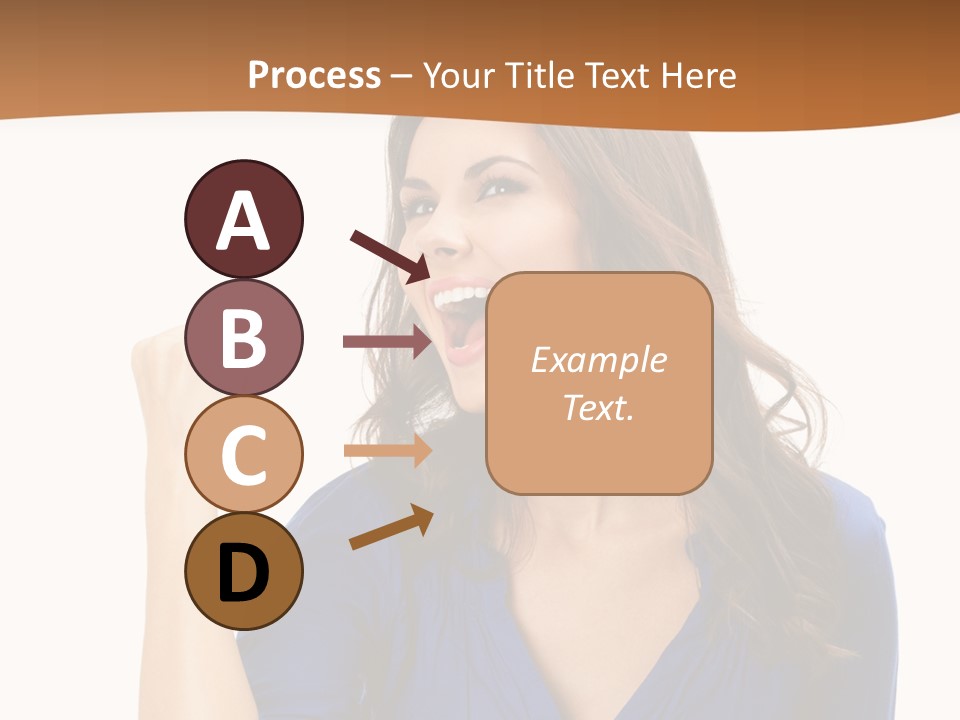 A Woman In A Blue Shirt Is Pointing At Something PowerPoint Template