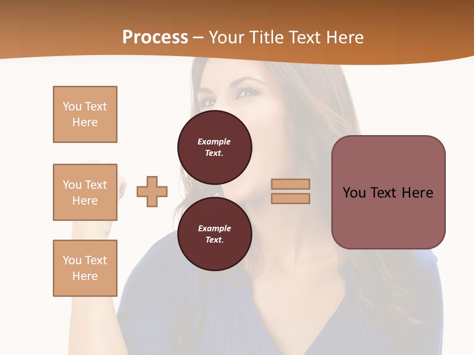 A Woman In A Blue Shirt Is Pointing At Something PowerPoint Template