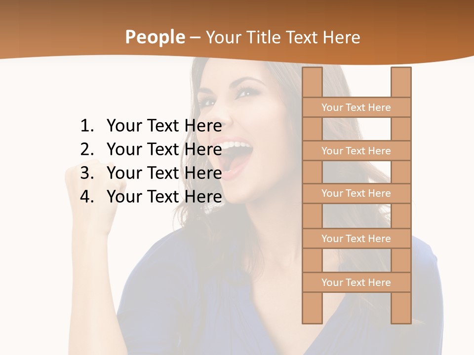 A Woman In A Blue Shirt Is Pointing At Something PowerPoint Template