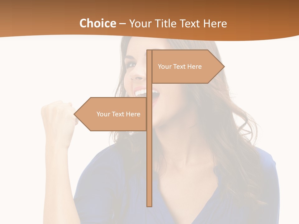 A Woman In A Blue Shirt Is Pointing At Something PowerPoint Template