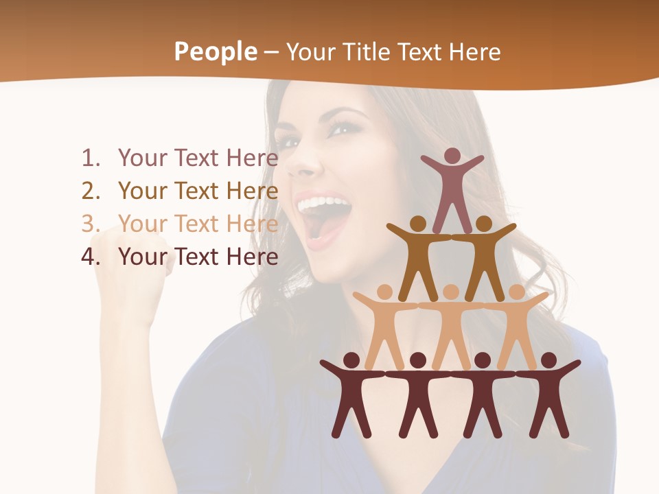 A Woman In A Blue Shirt Is Pointing At Something PowerPoint Template