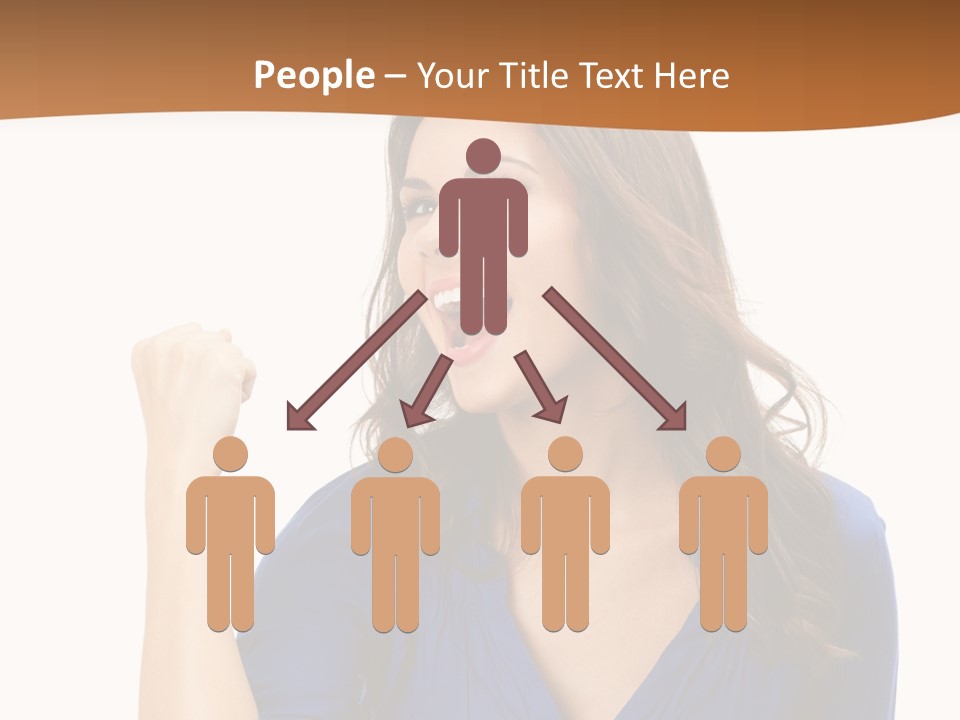 A Woman In A Blue Shirt Is Pointing At Something PowerPoint Template