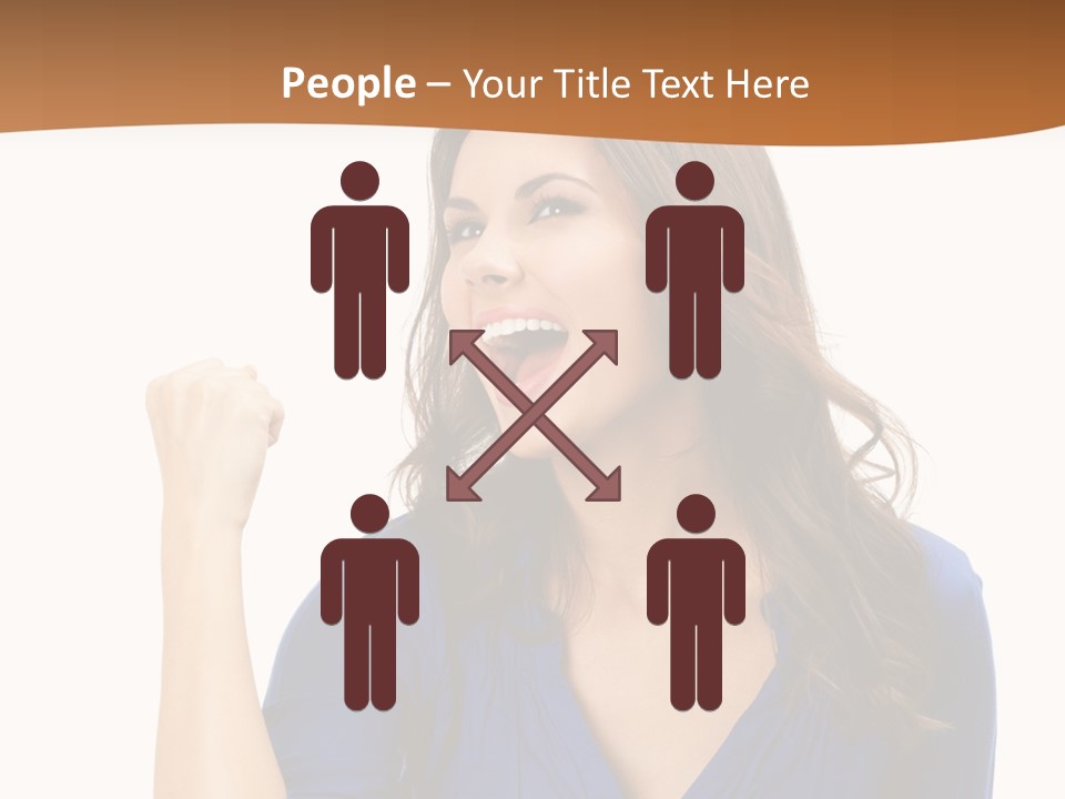 A Woman In A Blue Shirt Is Pointing At Something PowerPoint Template