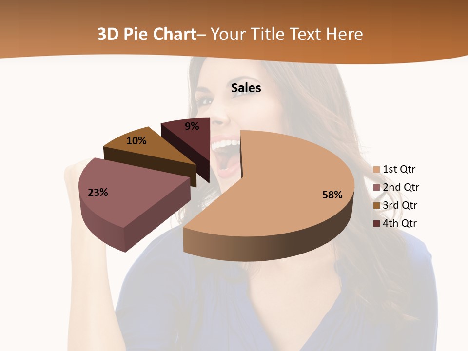 A Woman In A Blue Shirt Is Pointing At Something PowerPoint Template