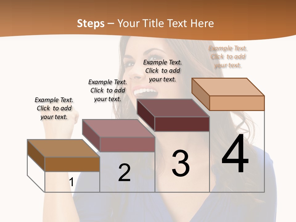 A Woman In A Blue Shirt Is Pointing At Something PowerPoint Template