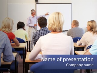 A Man Giving A Presentation To A Group Of People PowerPoint Template